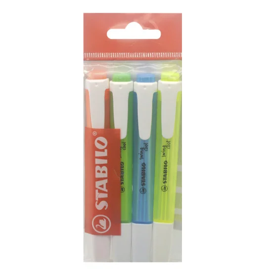 Highlighter, Swing Cool, Chisel Tip 1.0-4.0 mm, Fluo Colors, Pack x 4 Units. Assorted Colors