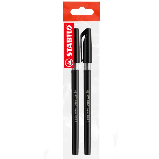 Ballpoint Pen, Excel 828, Fine Tip 0.38 mm, opaque body, Black, Pack x 2 Units.