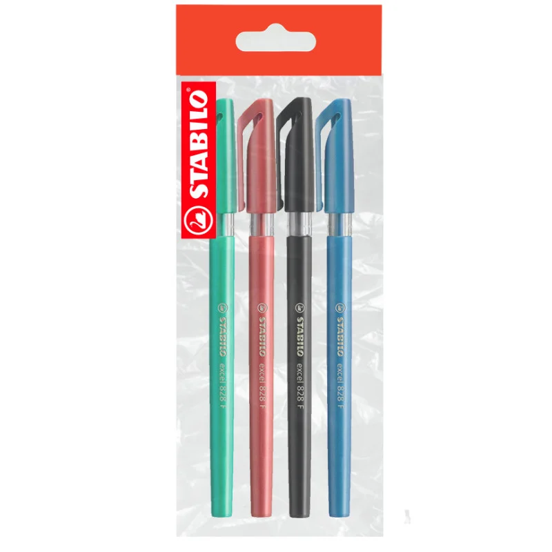 Ballpoint Pen, Excel 828, Fine Tip 0.38 mm, opaque body, Pack x 4 Units., Blue, Black, Red, Green