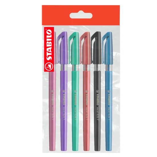 Ballpoint Pen, Excel 828, Fine Tip 0.38 mm, opaque body, Pack x 6 Units. Assorted Colors