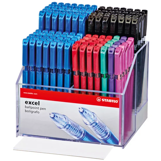 Ballpoint Pen, Excel 828NF, Needle Tip 0.38 mm, opaque body, Display x 180 Units, 6 Assorted Colors